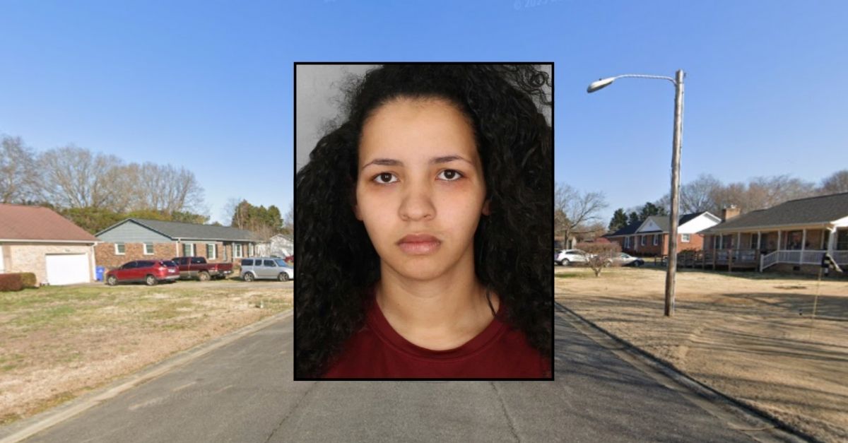 Inset: Jocelyn Byrum (Rock Hill Police Department). Background: The 1500 block of Riverview Road in Rock Hill, S.C., where Jocelyn Byrum allegedly gave birth to a baby in a toilet after attempting to abort the child a day earlier (Google Maps). 