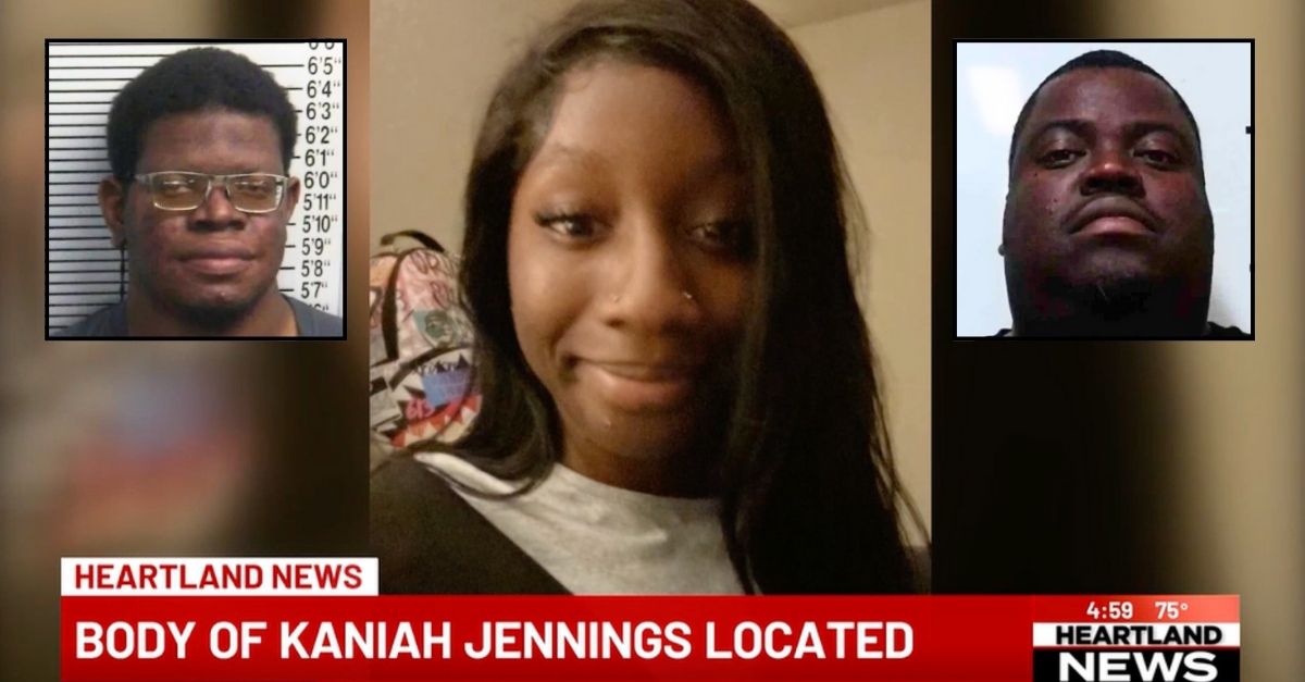 Left inset: Kennan Peoples (Pemiscot County Jail). Right inset: Donald Peoples Jr. (Dunklin County Jail). Background: Kaniah Jenkins (KFVS/Missouri State Highway Patrol).