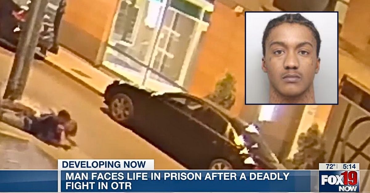Inset: Lavontez Davis (Cincinnati Police Department). Background: Cellphone video showing Lavontez Davis choking Jason McKinnon to death in Cincinnati, Ohio (WXIX).