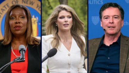 Left: NEW YORK, NY - August 03: New York Attorney General Letitia James presents the findings of an independent investigation into accusations by multiple women that New York Governor Andrew Cuomo sexually harassed them on August 3, 2021 in New York City (Photo by David Dee Delgado/Getty Images). Center: Lindsey Halligan, special assistant to the president, speaks with a reporter outside of the White House, Wednesday, Aug. 20, 2025, in Washington (AP Photo/Jacquelyn Martin). Right: Former FBI director James Comey speaks at Harvard University's Institute of Politics' JFK Jr. Forum in Cambridge, Mass., Feb. 24, 2020. (AP Photo/Charles Krupa, File).