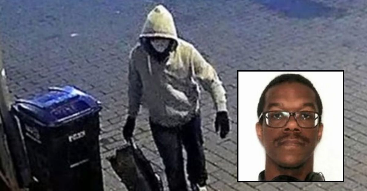 Inset: Brian Cole Jr. (Department of Justice). Background: Surveillance footage allegedly shows Brian Cole Jr. walking around Washington, D.C., while placing pipe bombs at the RNC and DNC headquarters (DOJ).