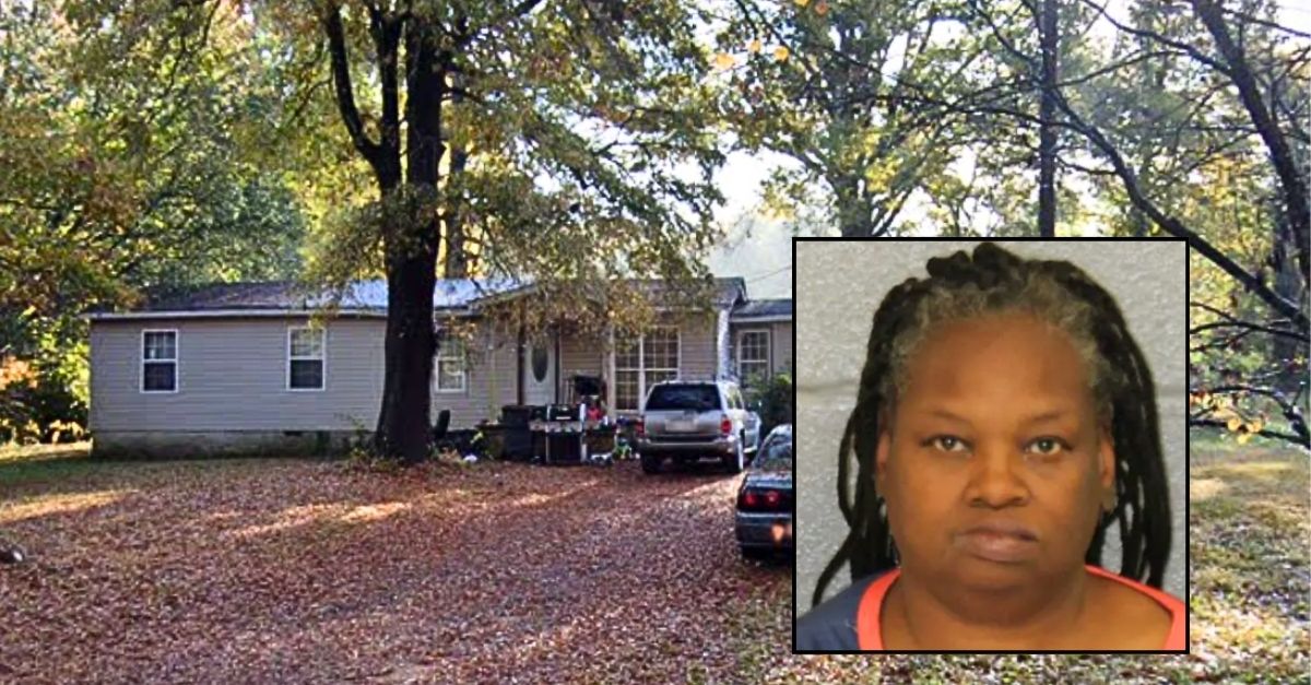 Inset: Susan Robinson (Mecklenburg County Sheriff Office). Background: The North Carolina home where 6-year-old Dominique Moody was severely abused and killed (Google Maps).