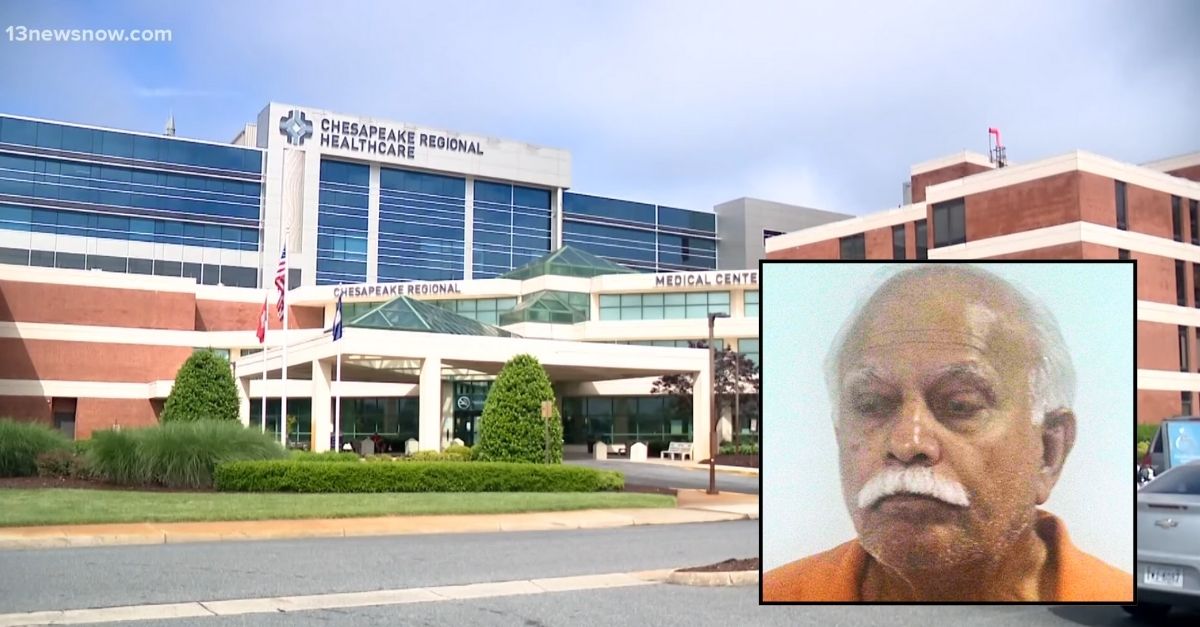 Inset: Javaid Perwaiz (Western Tidewater Regional Jail). Background: Chesapeake Regional Medical Center in Virginia (WVEC/YouTube).
