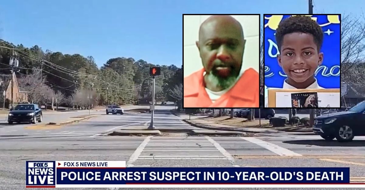 Left inset: David Blanchard (WSB). Right inset: Khaleb Jackson (GoFundMe). Background: The area in Clayton County, Ga., where David Blanchard allegedly hit and killed Khaleb Jackson as he was crossing the street (WAGA).