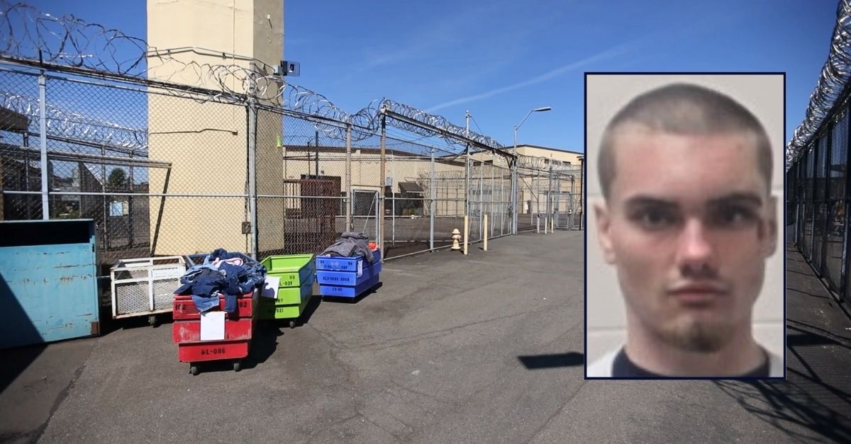 Inset: Grayson Painter (Oregon Department of Corrections). Background: The Oregon State Correctional Institution where Grayson Painter was an inmate when he died by suicide after allegedly being "encouraged" by prison officers to take his own life (KGW).