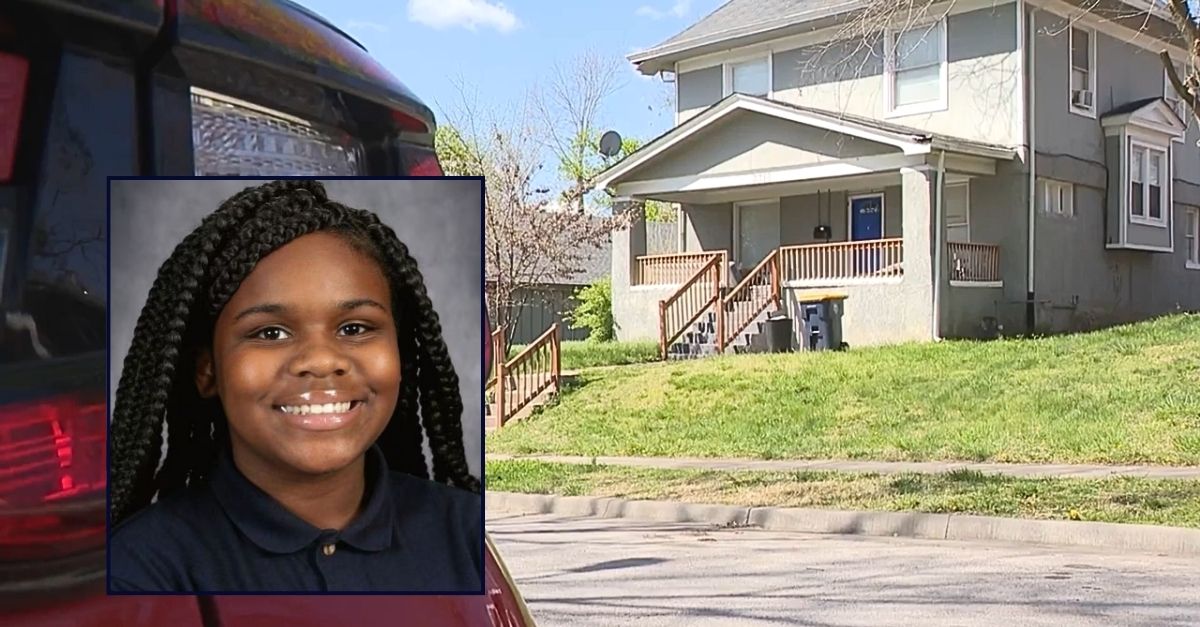 Inset: Kourtney Freeman. Background: The Missouri home where 11-year-old Kourtney Freeman was shot and killed during a Snapchat meetup gone wrong (WDAF/YouTube). 