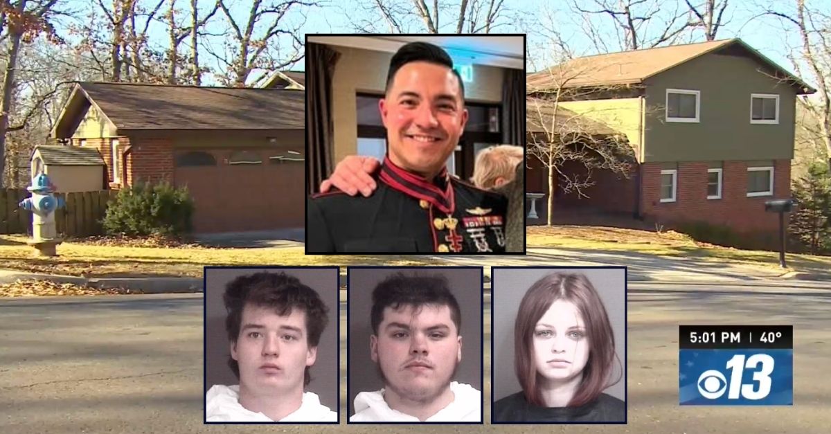 Insets, clockwise from top: Murder victim Michael Ryan Burke and suspects Alexis Baumann, Kobe Aust and Joseph Crane (Facebook/Boone County Sheriff