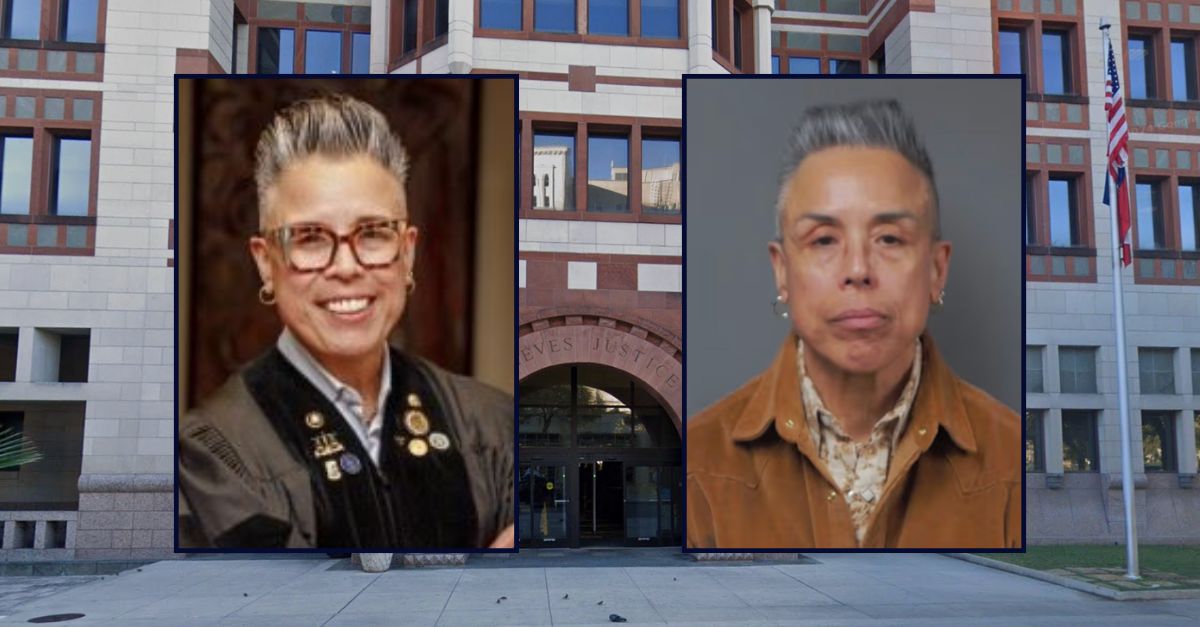 Judge Rosie Speedlin Gonzalez appears in two images inset against an image of a courthouse in Texas.