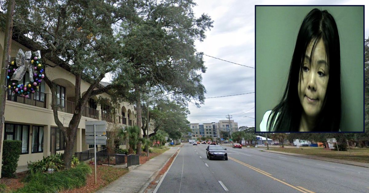 Inset: Fang Wang (Okaloosa Department of Corrections). Background: The area in Florida where Wang