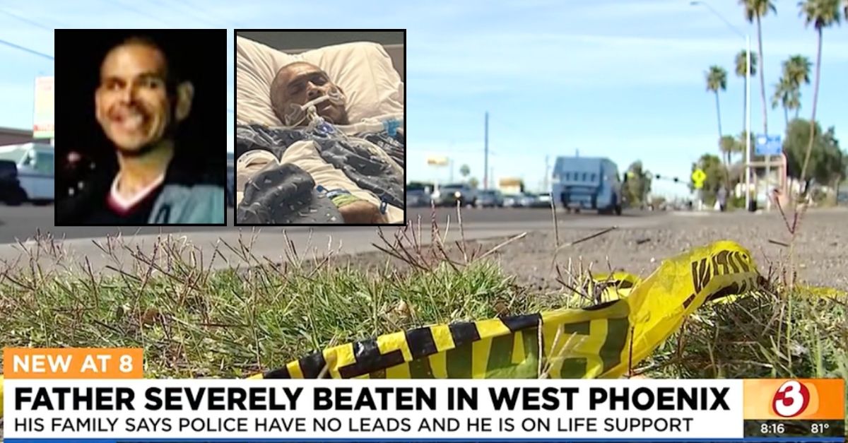 Insets: Ismael Loya. Background: The area in Phoenix, Ariz., where Ismael Loya was found after being beaten on his walk home (AZ Family).