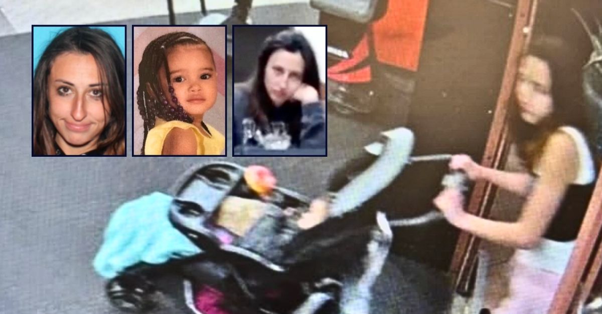 Left inset: Marina Noriega. Center inset: Kehlani Rogers. Right inset: Marina Noriega in court. Background: Marina Noriega allegedly pushing a stroller with Kehlani Rogers inside after abducting her (Avondale Police Department/Arizona Department of Public Safety/Maricopa County Superior Court). 