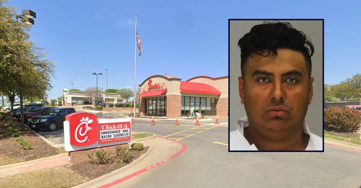 Oved Bernardo Mendoza Argueta appears inset against an image of a Chick-fil-A in Texas