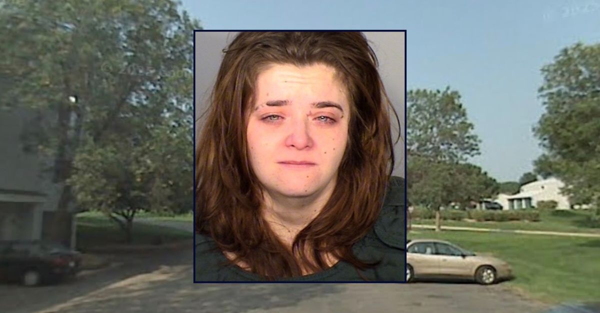 Inset: Amber L. Raymond (Ramsey County Adult Detention Center). Background: The area in Minnesota where Raymond allegedly had her boyfriend beat her daughter (Google Maps).