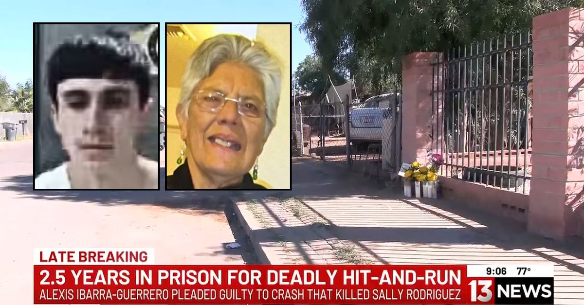 Left inset: Alexis Eduardo Ibarra-Guerrero (KOLD/YouTube). Right inset: Sally Alcaraz Rodriguez (Facebook). Background: The area where Alexis Eduardo Ibarra-Guerrero struck and killed Sally Alcaraz Rodriguez in Tucson, Ariz., last year (KOLD/YouTube).