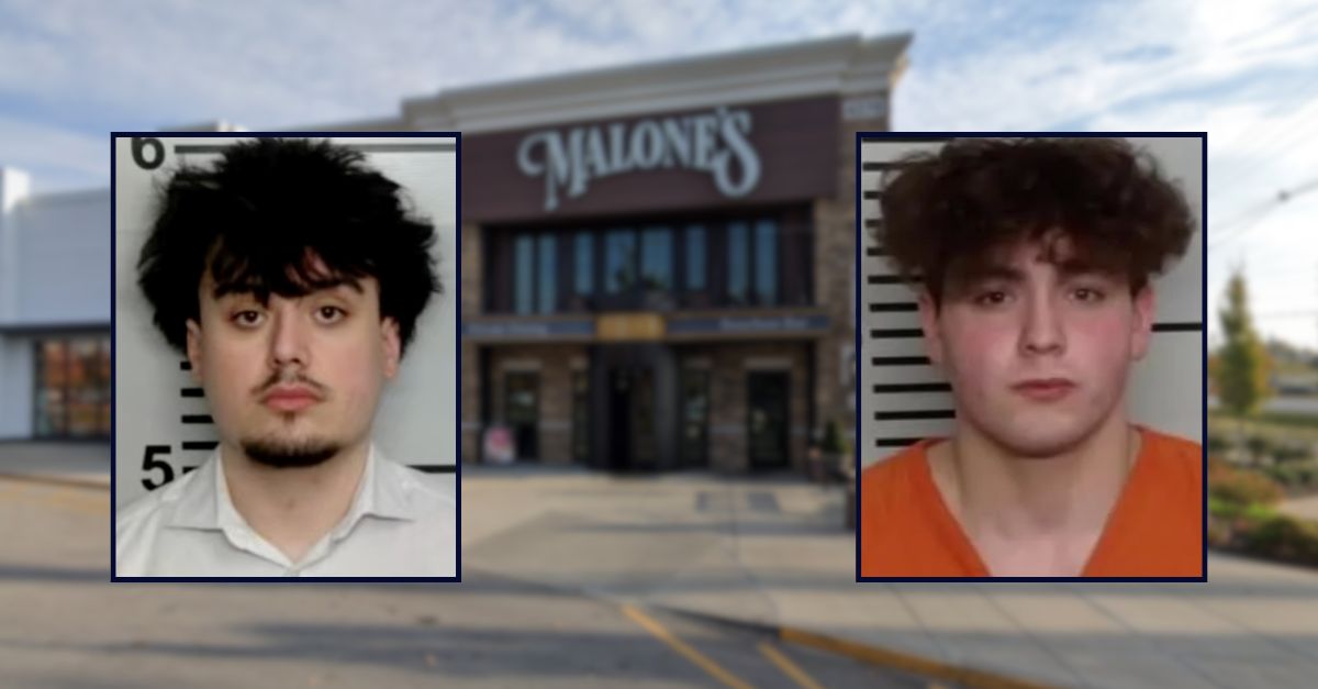 Seth Jones and Malakhi Scott Weathers-Parker appear in booking photos inset against an image of a restaurant in Kentucky.