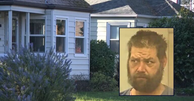 Inset: Judson Defir (KPTV/YouTube). The Oregon neighborhood where Judson C. Defir allegedly attacked a mother who was inside her home with her two children, ages 3 and 10-months-old, while her husband was working outside in the yard (KGW/YouTube).