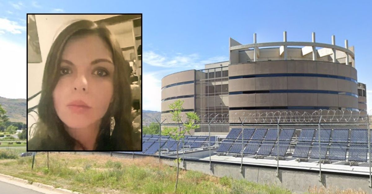 Inset: Courtney Tinker (Springsteen Law Firm). Background: The Jefferson County Detention Facility in Colorado where Courtney Tinker was jailed (Google Maps).