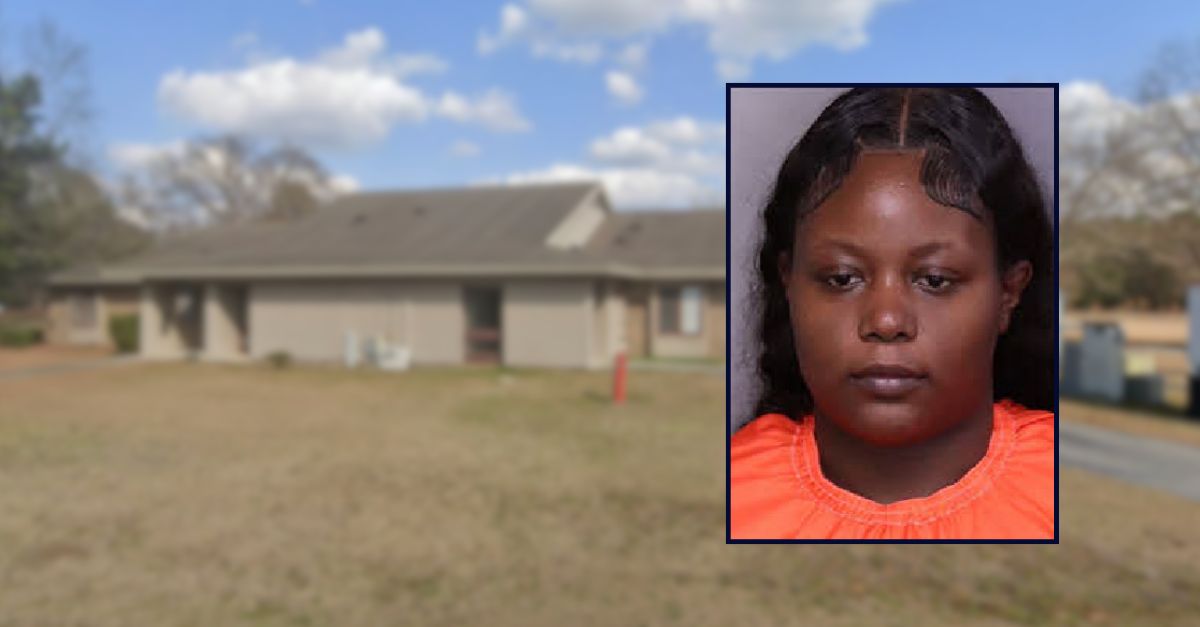 Haven Jackson appears in a booking photo inset against an image of a disability facility in South Carolina.