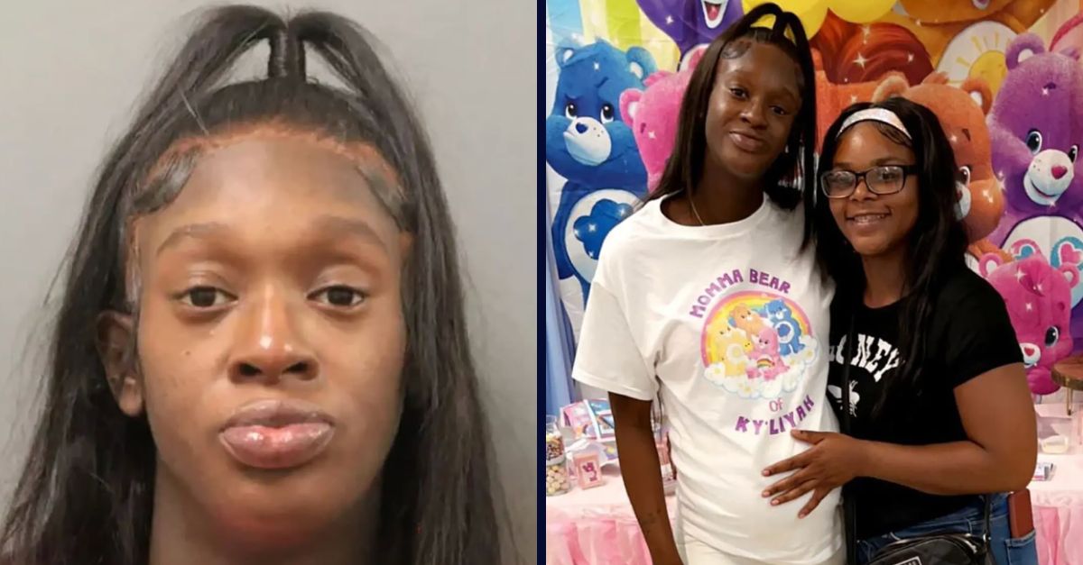 Left: Keshia Golden (Chicago Police Department). Right: Chicago mother Keshia Golden at her baby shower hours before she allegedly stabbed her boyfriend to death (WBEZ).