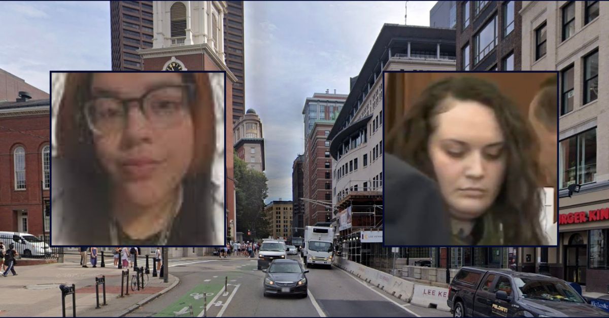Inset, left to right: Jazreanna A. Sheppard Gonzalez (GoFundMe) and Alyssa Partsch (Law&Crime). Background: The area in Boston where Partsch stabbed and killed Gonzalez (Google Maps).