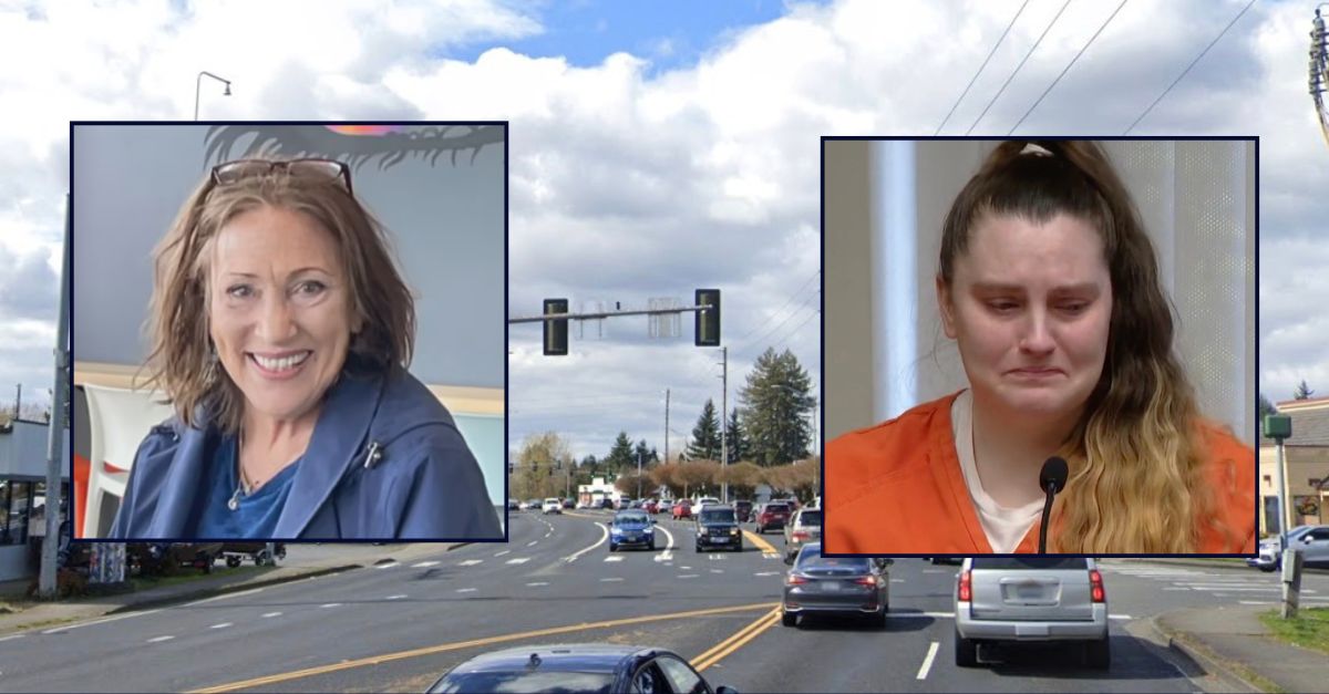 Inset, left to right: Gina Munna (GoFundMe) and Nicole Romanoff (KOMO). Background: The area in Washington state where Romanoff struck and killed Munna in September 2024 (Google Maps).