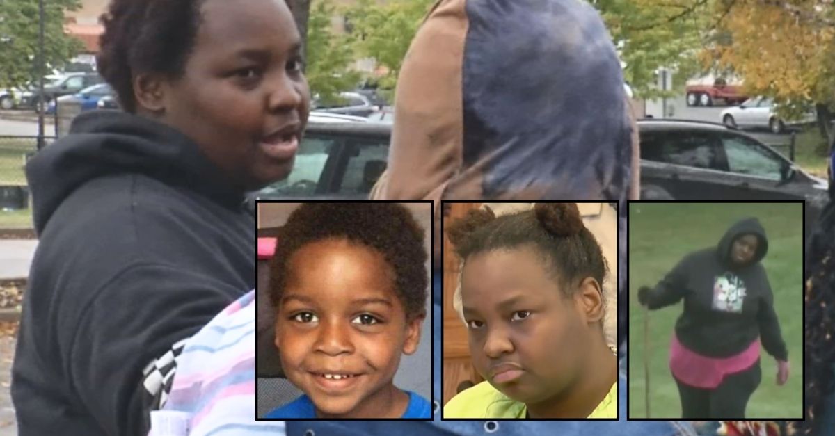 Left inset: Darnell Gray (GoFundMe). Middle inset: Quatavia Givens in court (KRCG). Right inset: Quatavia Givens taking part in the search for Darnell Gray after killing him (KRCG). Background: Quatavia Givens speaking with members of a search crew who were looking for Darnell Gray in Missouri. (KOMO/YouTube).
