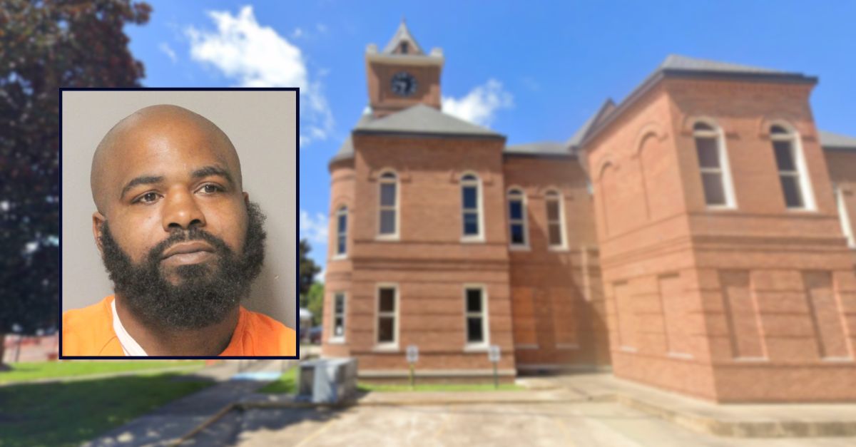 Jarrel Smith appears successful  a booking photograph  inset against an representation  of the 18th Judicial District Court.