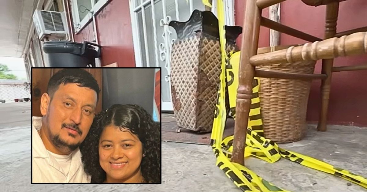 Inset: Jose Romero and Yanira Marin de Romero (Facebook). Background: The home in Houston, Texas, where Jose Romero allegedly murdered his wife Yanira Marin de Romero (KHOU/YouTube).