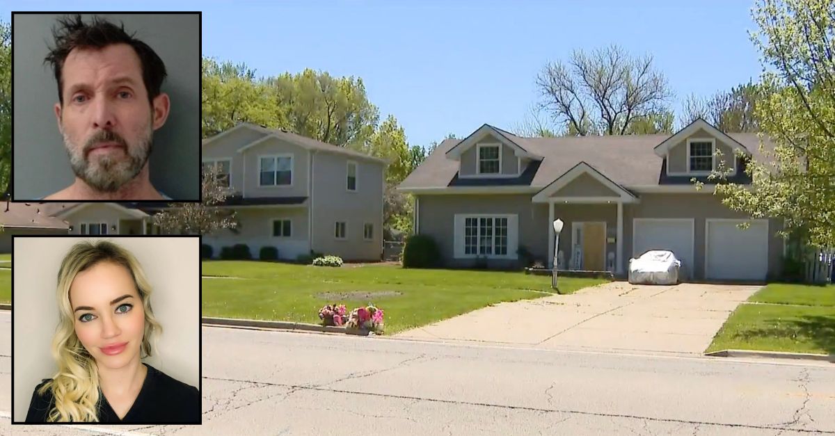 Inset, top to bottom: Kevin D. Motykie and Katherine Torbick (Fox River MedSpa). Background: The area in Illinois where Motykie allegedly tortured and killed Torbick (WBBM).