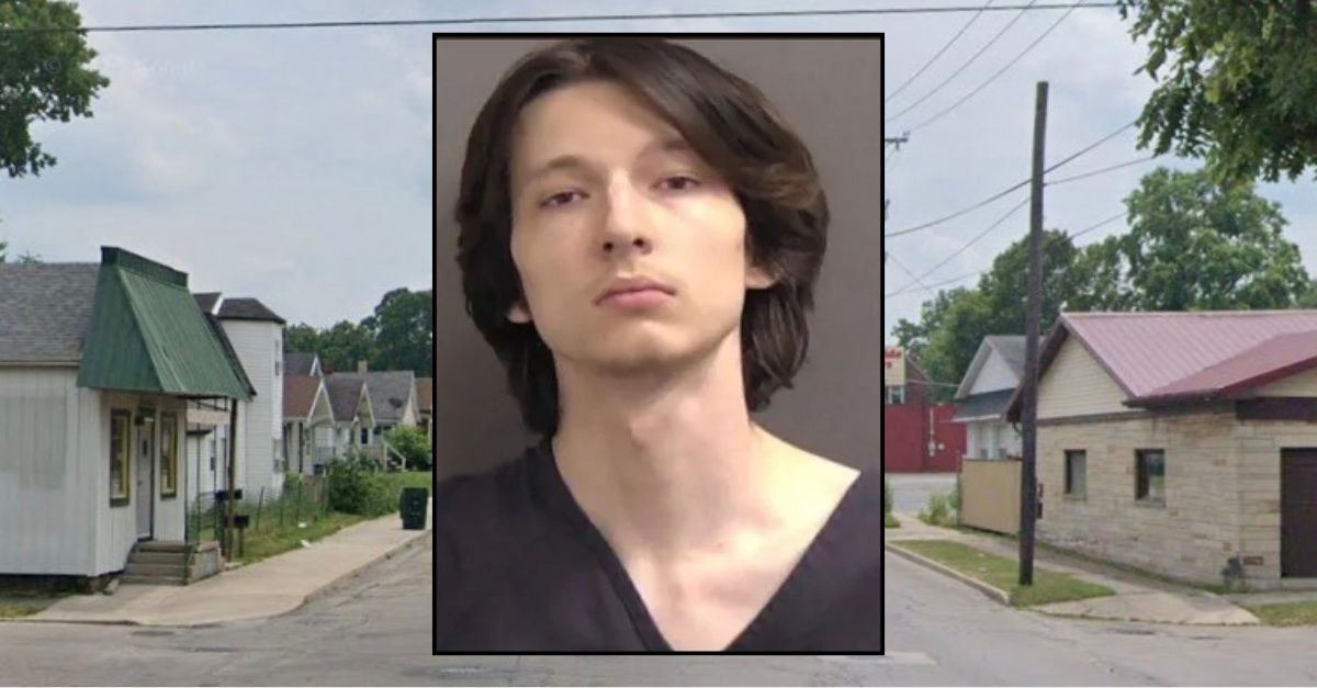 Inset: Rylynn Joshua Davis (Delaware County Jail). Background: The area in Muncie, Indiana where Davis allegedly killed his girlfriend and shot two men trying to help her (Google Maps).