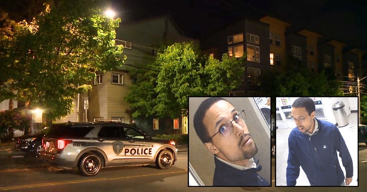 Insets: Photos released by police in Washington state showing a man suspected of killing a University of Washington student at one of the school