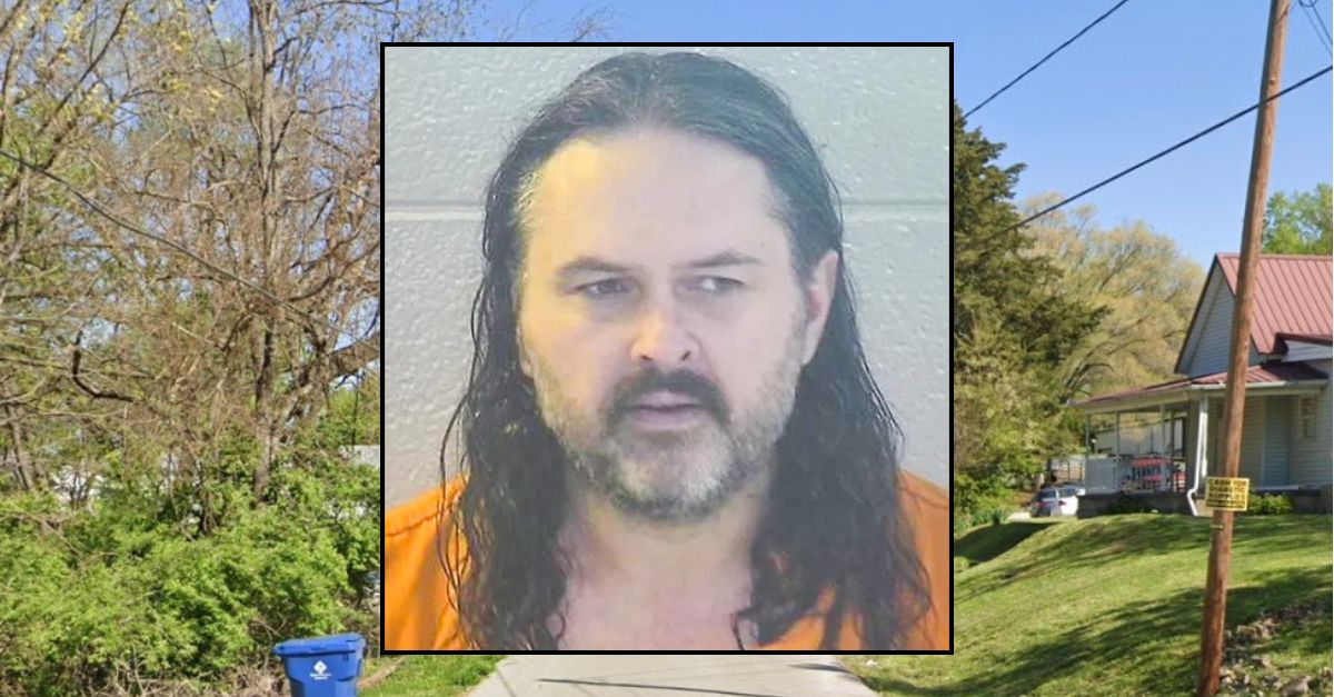 Inset: Jonathan Gross (Pulaski County Jail). Background: The area in Kentucky where Gross allegedly attacked a couple with a baseball bat (Google Maps).