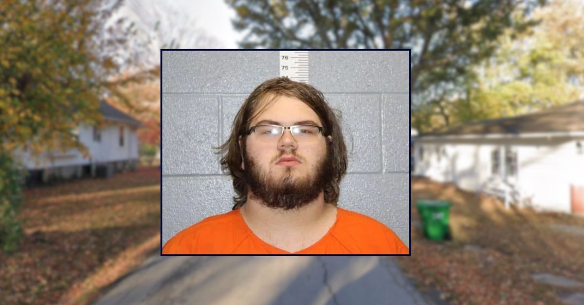 Carter Joshua Curtis appears in a booking photo inset against an image of a residential street in Missouri.