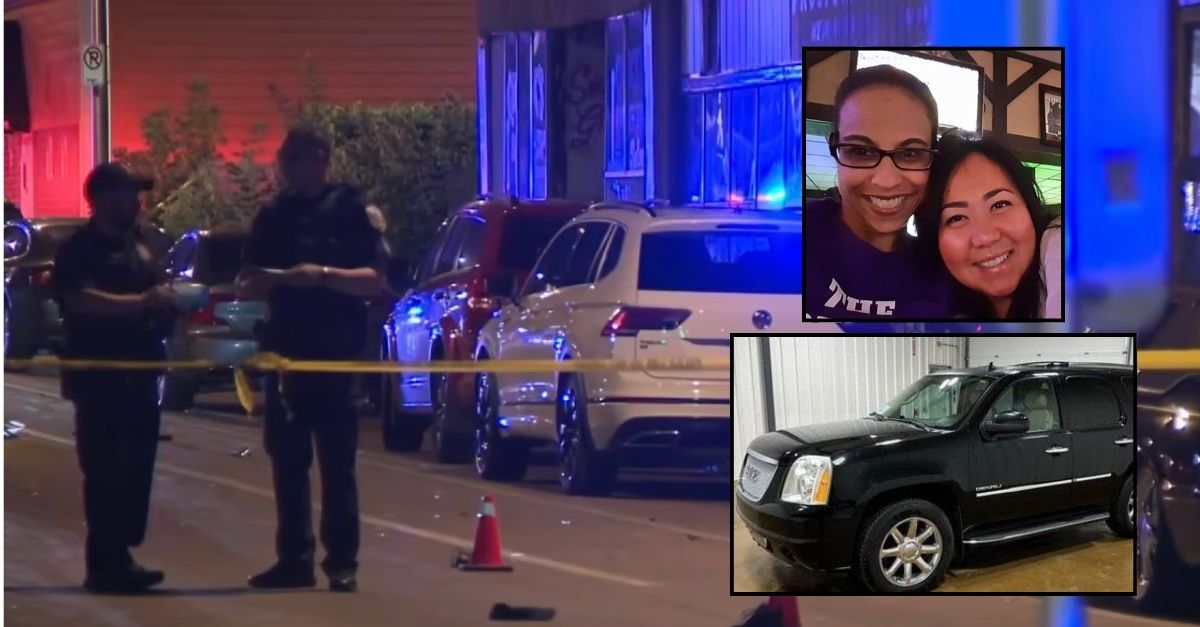 Top inset: Amy Austin and May Daiber (WISN/YouTube). Bottom inset: The GMC Yukon that Wisconsin police say struck and killed Amy Austin and May Daiber in Milwaukee (WITI/YouTube).