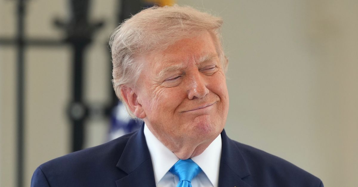 Donald Trump wearing a blue tie.