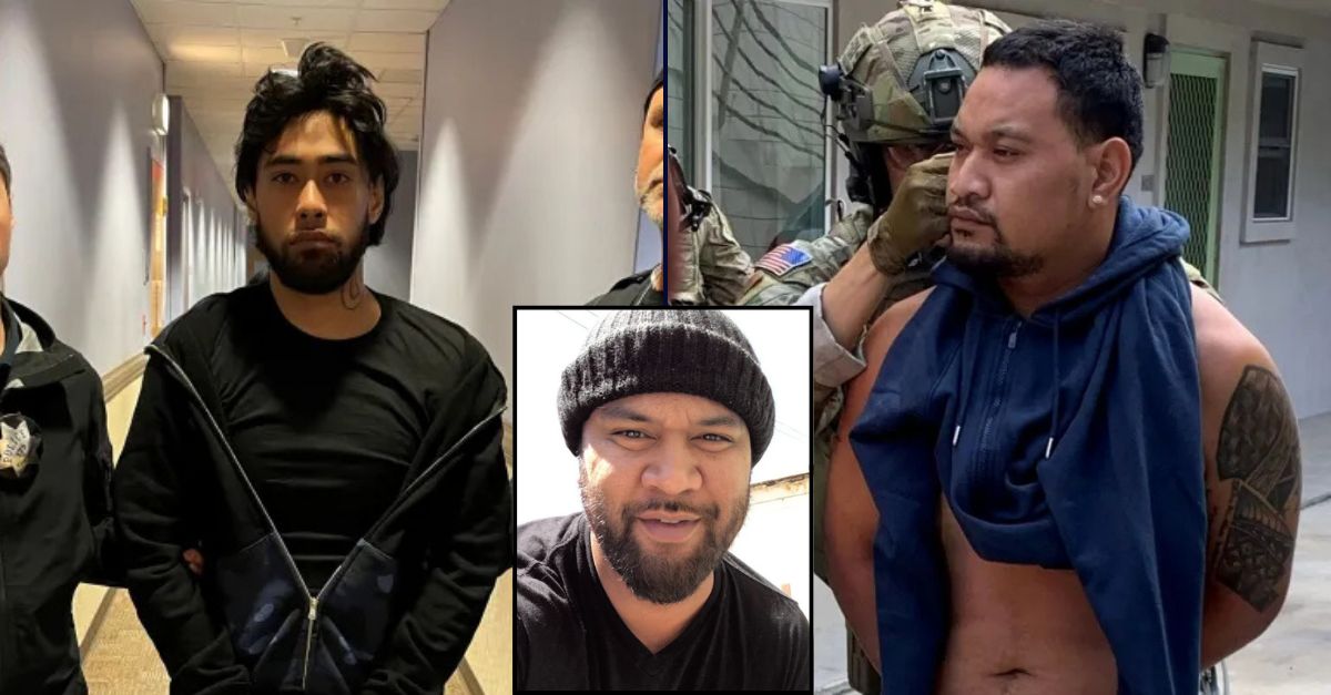 Main, left to right: John Paasi and Isileli Mahe (San Mateo Police Department). Inset: Ueta Muasika (SMPD).