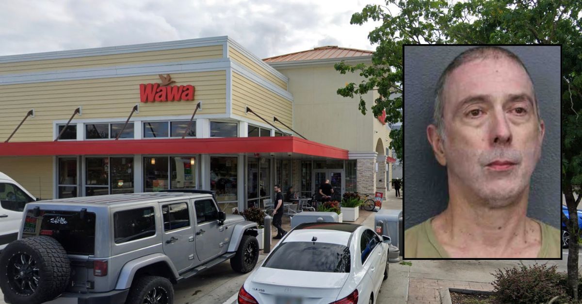 Inset: Lennie J. Dufrene Jr. (Broward County Sheriff's Office). Background: The Florida Wawa where authorities found the victim after the alleged assault (Google Maps).