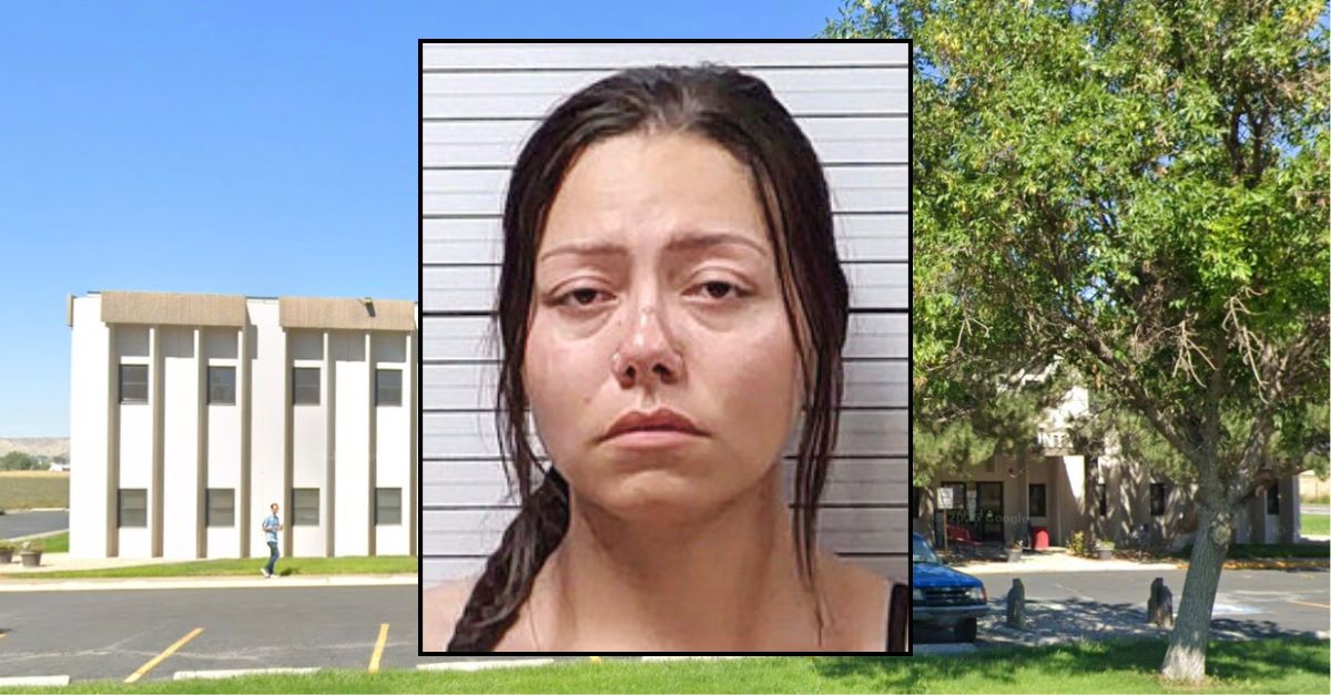 Inset: Richellena Rule-Monroy (Park County Jail). Background: Park County Circuit Court (Google Maps).