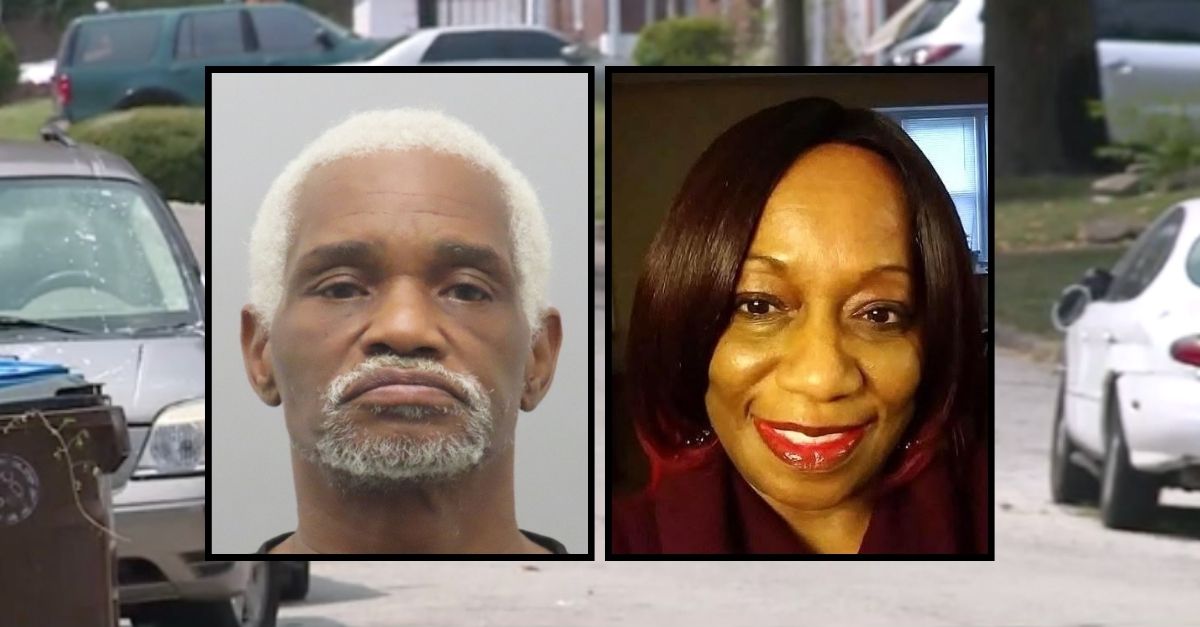 Left inset: Darryl Greenlee (St. Louis County Police Department). Right inset: Sheila Mills (Facebook/Black Femicide Prevention Coalition). Background: The Missouri neighborhood where Darryl Greenlee shot and killed Sheila Mills inside her home (KTVI). 