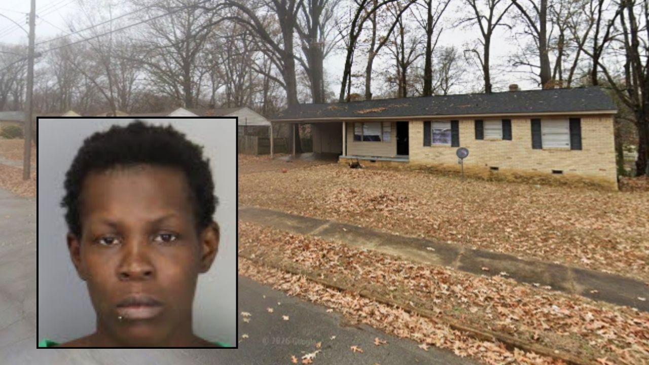 Inset: Keenia Haynes (Shelby County Sheriff's Office). Background: The home in Memphis, Tenn., where Keenia Haynes allegedly left four of her kids home alone (Google Maps).