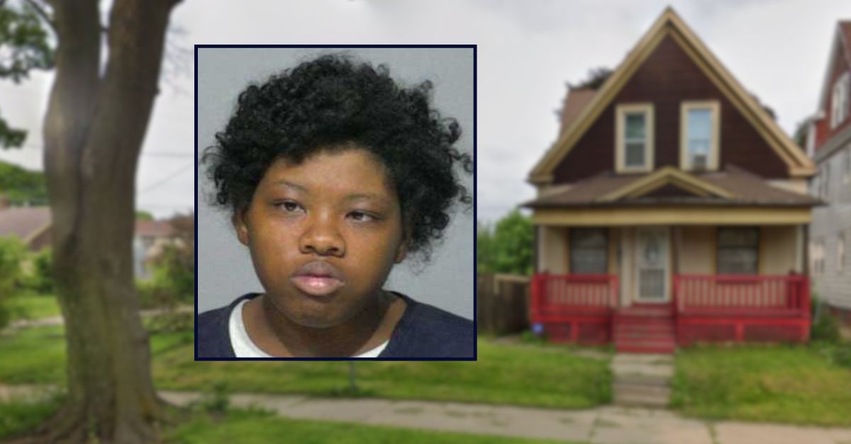 Makenzie Critton appears in a booking photo inset against an image of a house in Milwaukee.