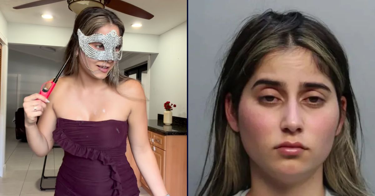 Left: Meliza Campos-Sanchez holding a lighter before allegedly setting a fire in her kitchen (Instagram/MelizaCSanchez). Right: Campos-Sanchez (TGKCC).