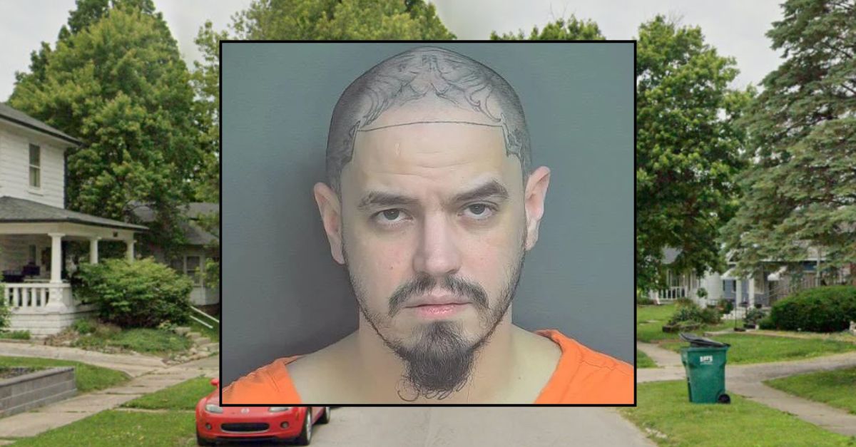 Inset: Jacob Cram (Boone County Jail). Background: The area in Indiana where Cram killed a 64-year-old man last year (Google Maps).