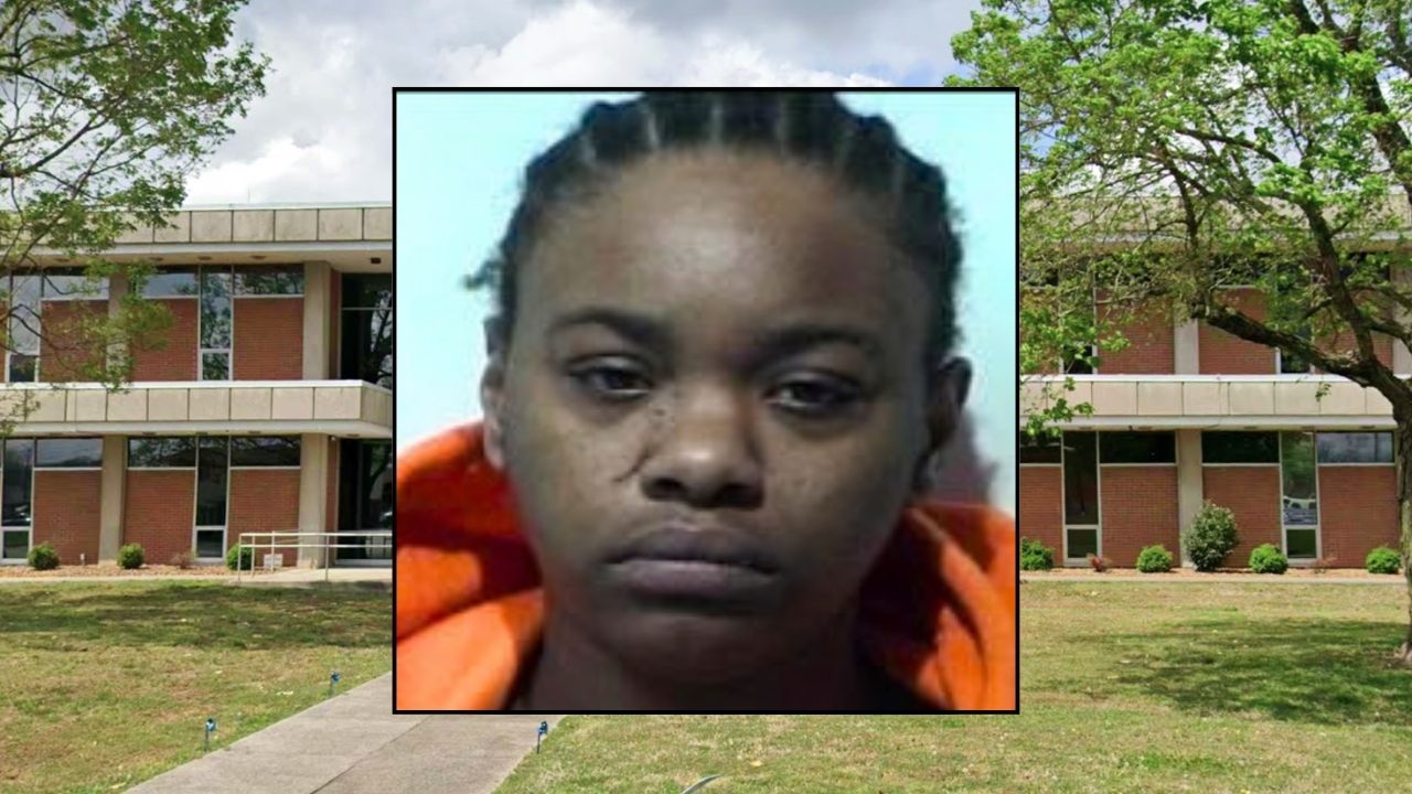 Inset: Ashland Killebrew (Christian County Detention Center). Background: The Hopkinsville Police Department, which arrested Kentucky mom Ashland Killebrew for allegedly leaving her 9-year-old daughter outside for 17 hours (Google Maps).