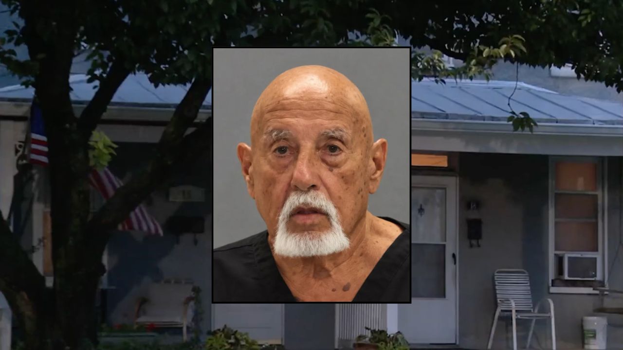Inset: Irwin J. Dickstein (Frederick Police Dept.). Background: The home where Dickstein allegedly killed his roommate (WJLA).