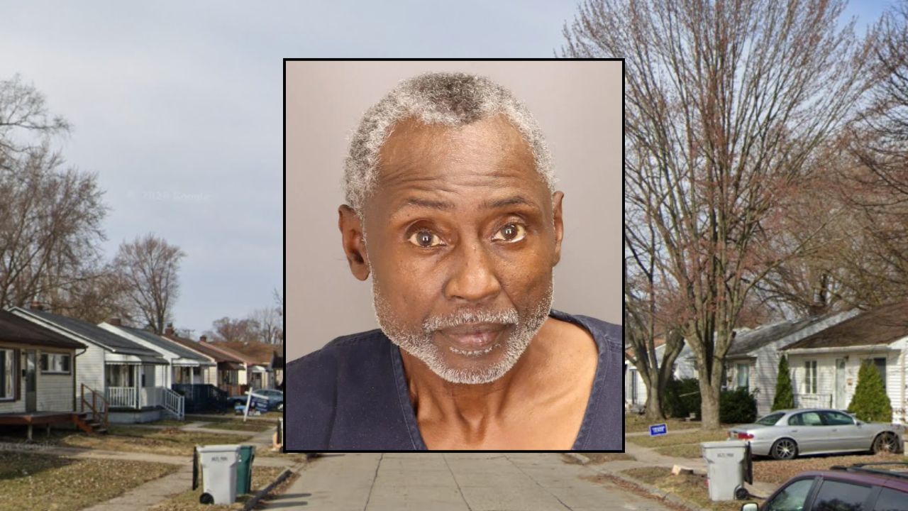 Inset: Cleo Lawson (Oakland County Sheriff's Office). Background: The area in Hazel Park where Lawson allegedly killed his sister's boyfriend (Google Maps).
