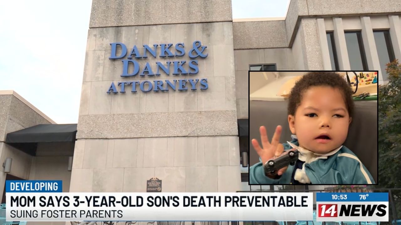 Inset: Leon Marrero. Background: The Indiana attorney's office handling Nicole Marrero's wrongful death lawsuit (WFIE).