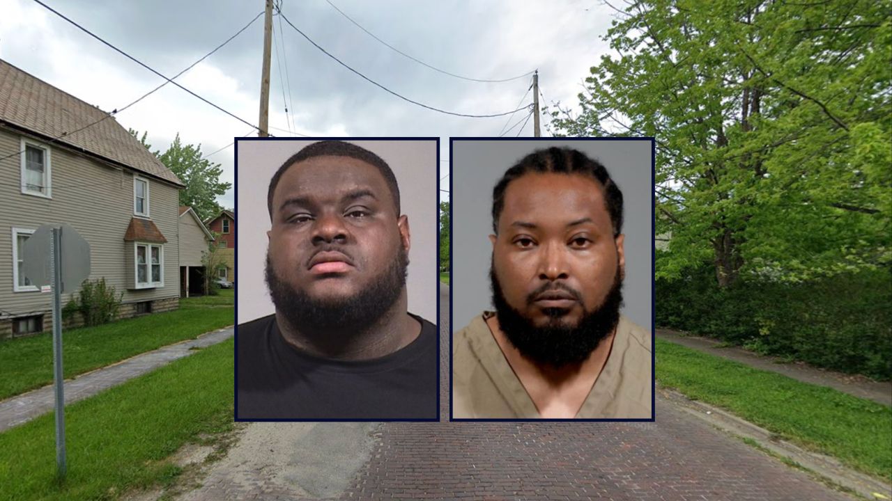 Kaprise Sledge and Thomas Sledge appear inset against a red brick road in Ohio.