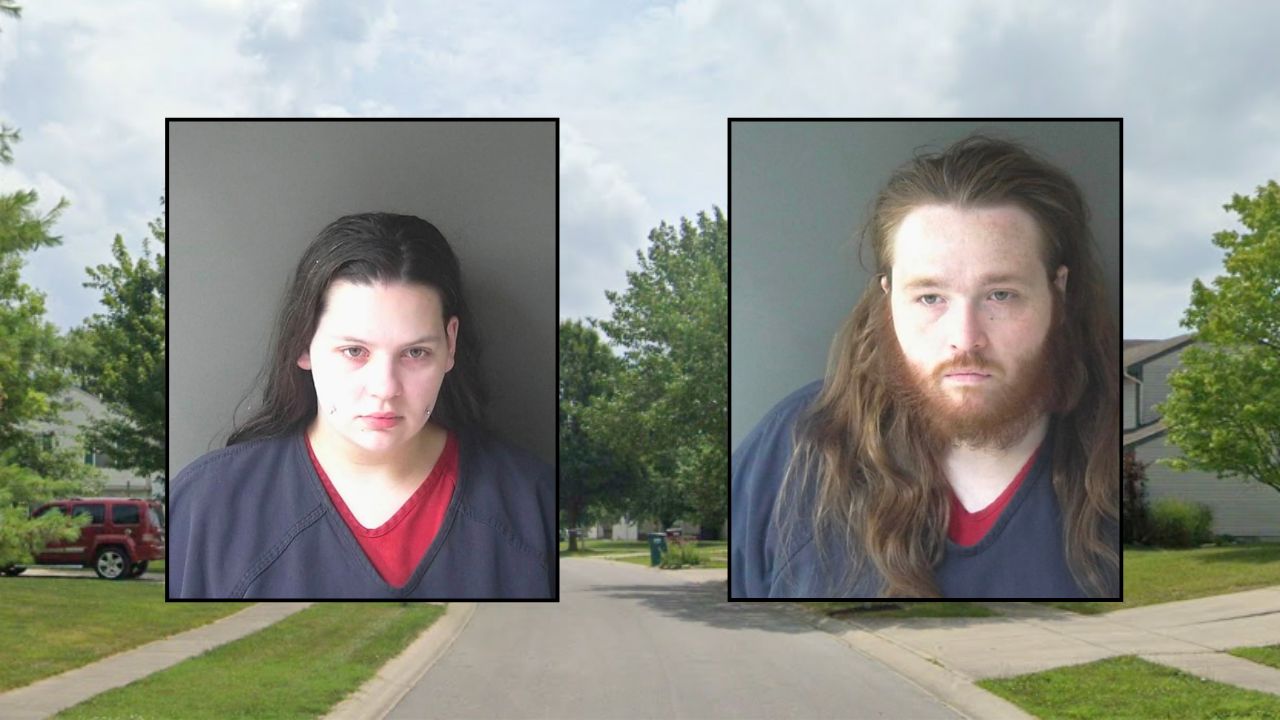 Inset, left to right: Elizabeth Lynn Crow and Jacob Aaron Neal (Frankfort Police Dept.). Background: The area in Frankfort where the defendant allegedly abused Neal's 9-year-old son (Google Maps).