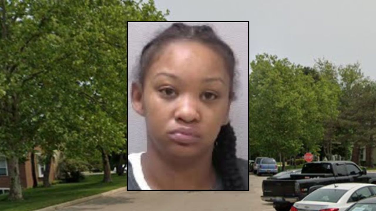 Inset: Tiffany Briana Moore (Kalamazoo Department of Public Safety). Background: The area in Michigan where Moore killed a 15-month-old girl in her care (Google Maps).